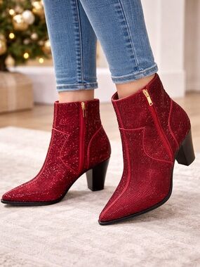 Jessica Simpson Zalor Red Glitter Boots 9.5 NIB Glam Statement